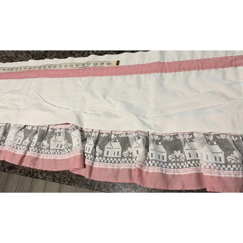 Vintage Cottage Core‎ Window Valance White Pink Lace House Heart Motif 60x15.5